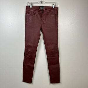 NWOT Current/Elliot Women’s Red 100% Lamb Leather Skinny Ankle Jeans Sz 28